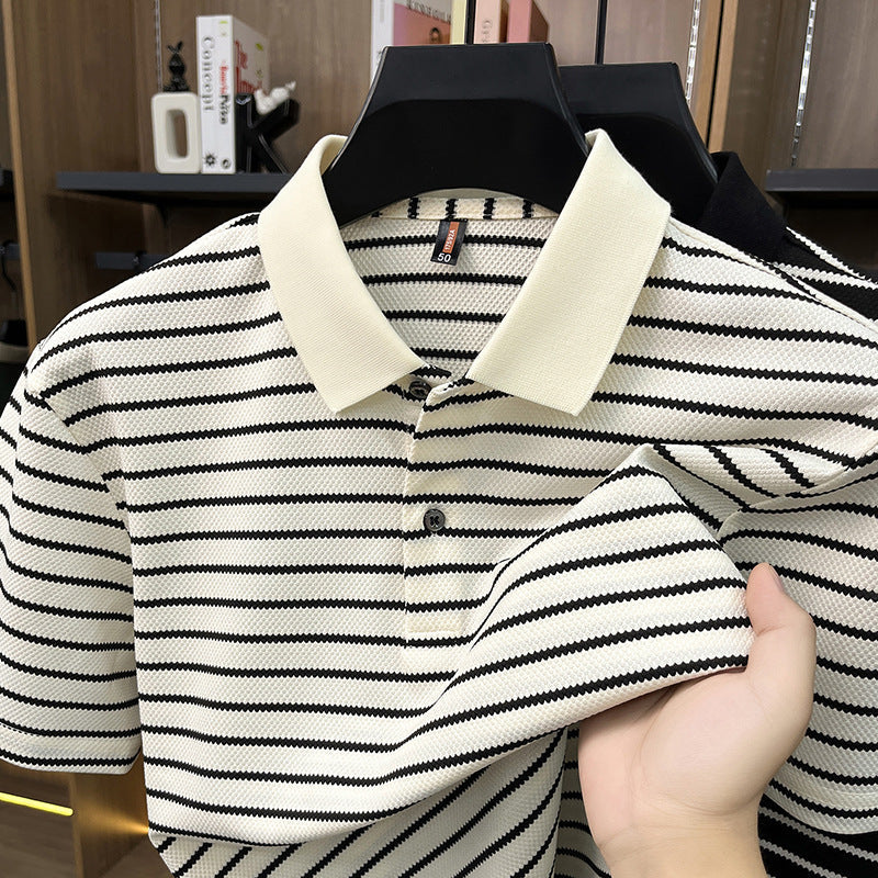 Men's Striped Short Sleeve Polo Shirt for Casual Summer Wear