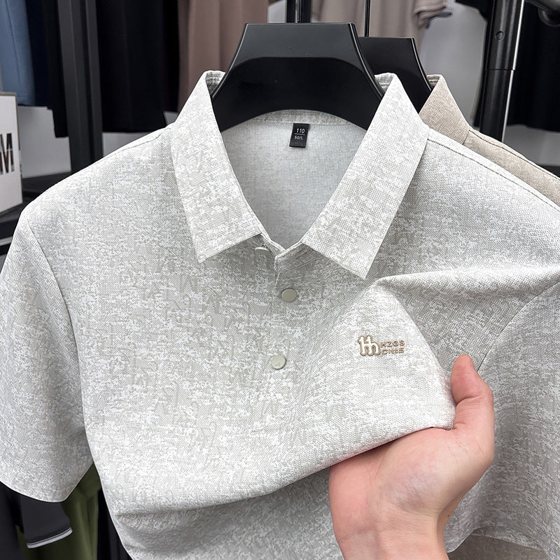 Men's Printed Short Sleeve Polo Shirt with Lapel Collar