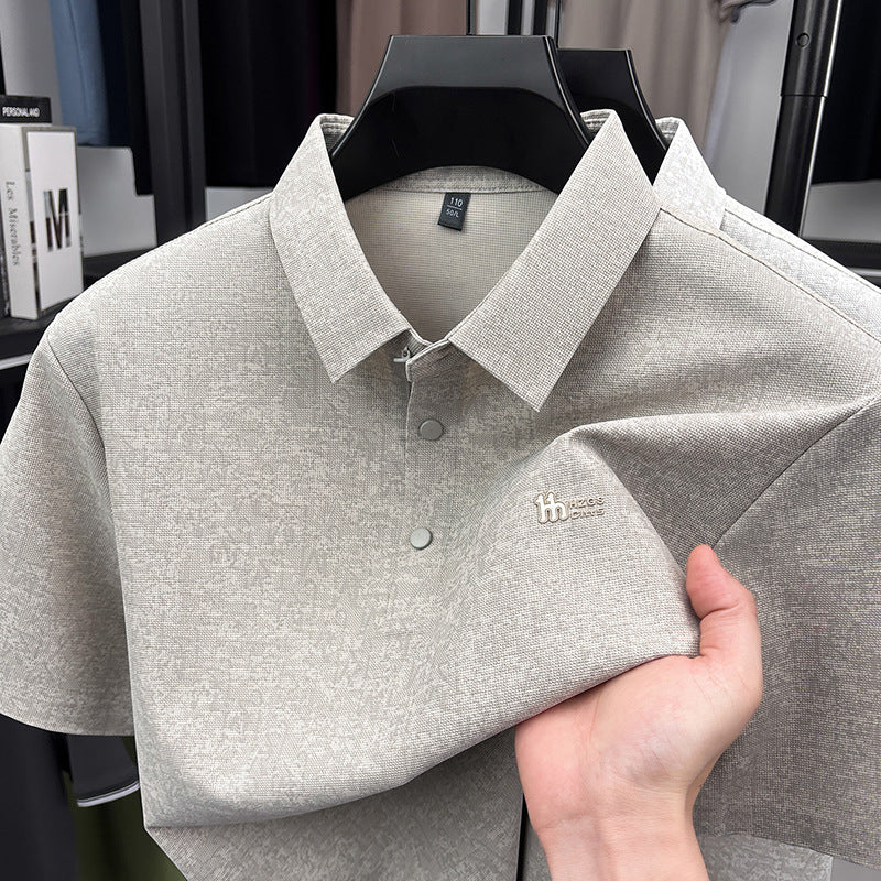 Men's Printed Short Sleeve Polo Shirt with Lapel Collar