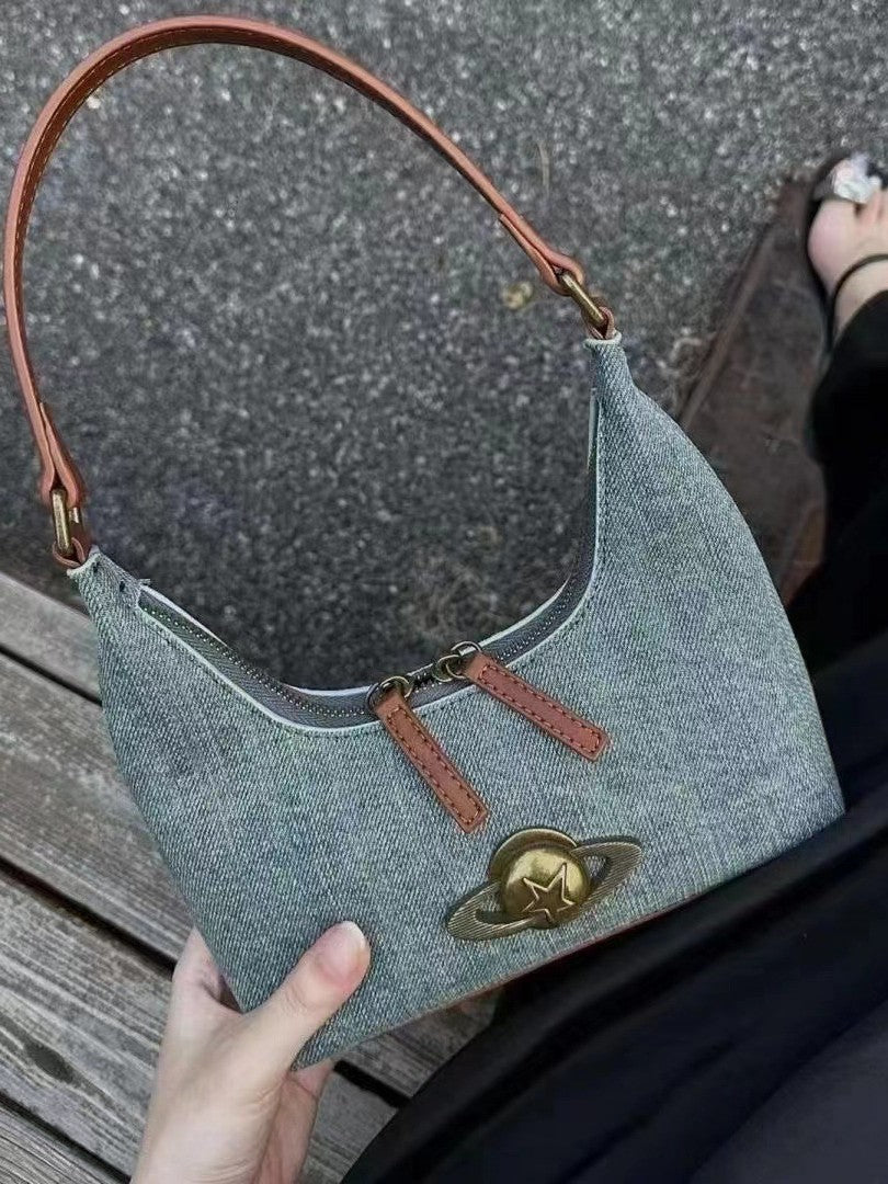 Women's Retro Denim Shoulder Handbag Underarm Bag