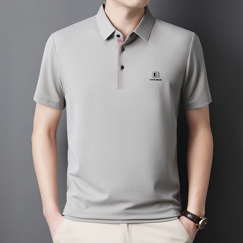 Men's Color Block Ice Silk Short Sleeve Polo Shirt with Collar