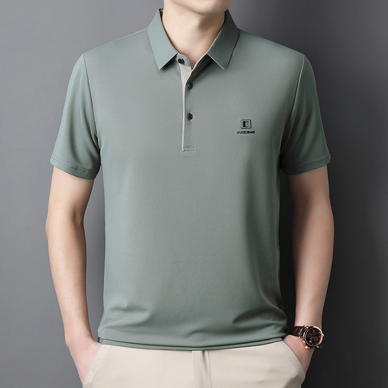 Men's Color Block Ice Silk Short Sleeve Polo Shirt with Collar