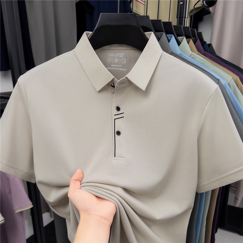 Men's Printed Short Sleeve Lapel Polo Shirt for Business Casual
