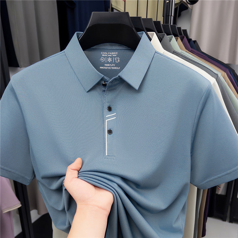 Men's Printed Short Sleeve Lapel Polo Shirt for Business Casual