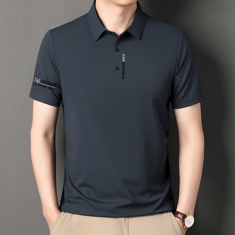 Men's Ice Silk Printed Short Sleeve Non Iron Polo Shirt