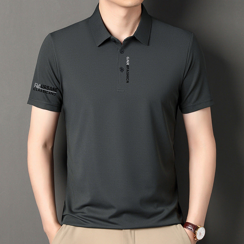 Men's Ice Silk Printed Short Sleeve Non Iron Polo Shirt