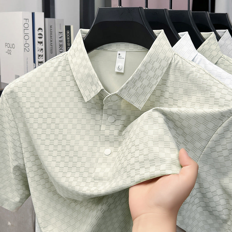 Men's Non Iron Plaid Short Sleeve Polo Shirt Breathable Casual