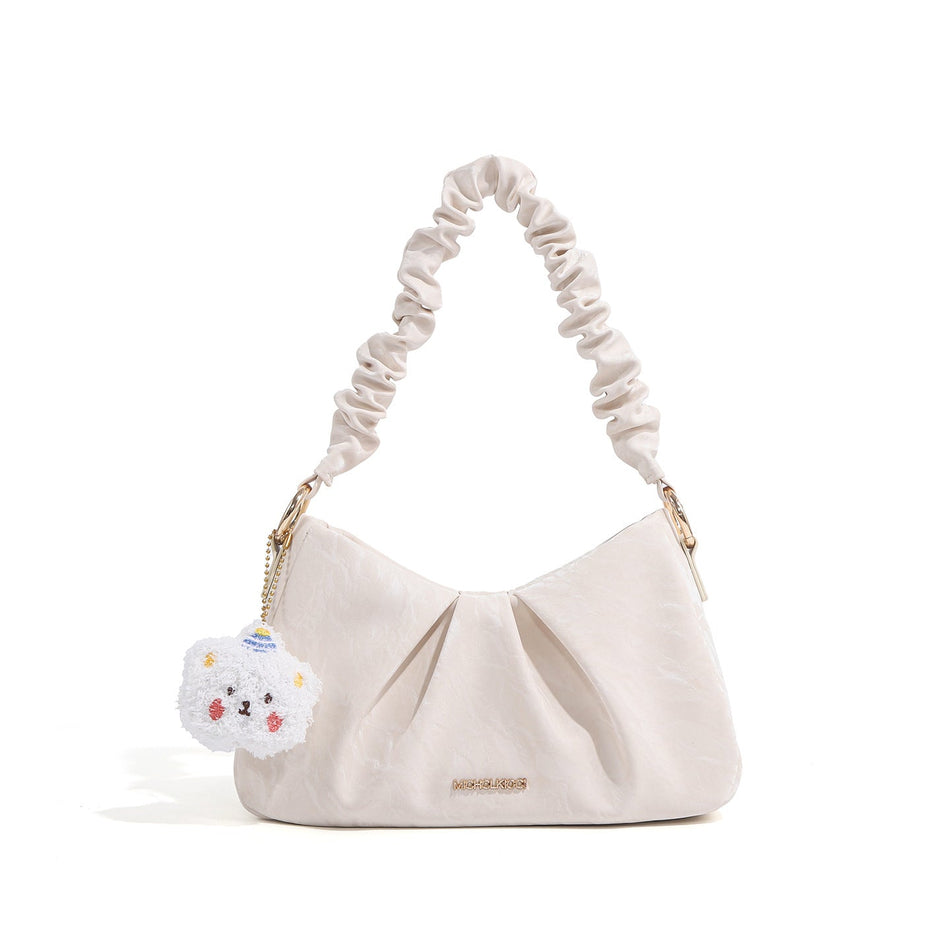 Women's Milky White Pleated Cloud Shoulder Bag