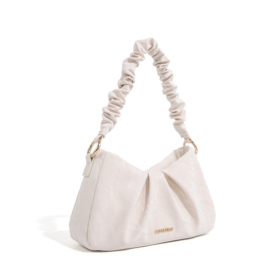 Women's Milky White Pleated Cloud Shoulder Bag