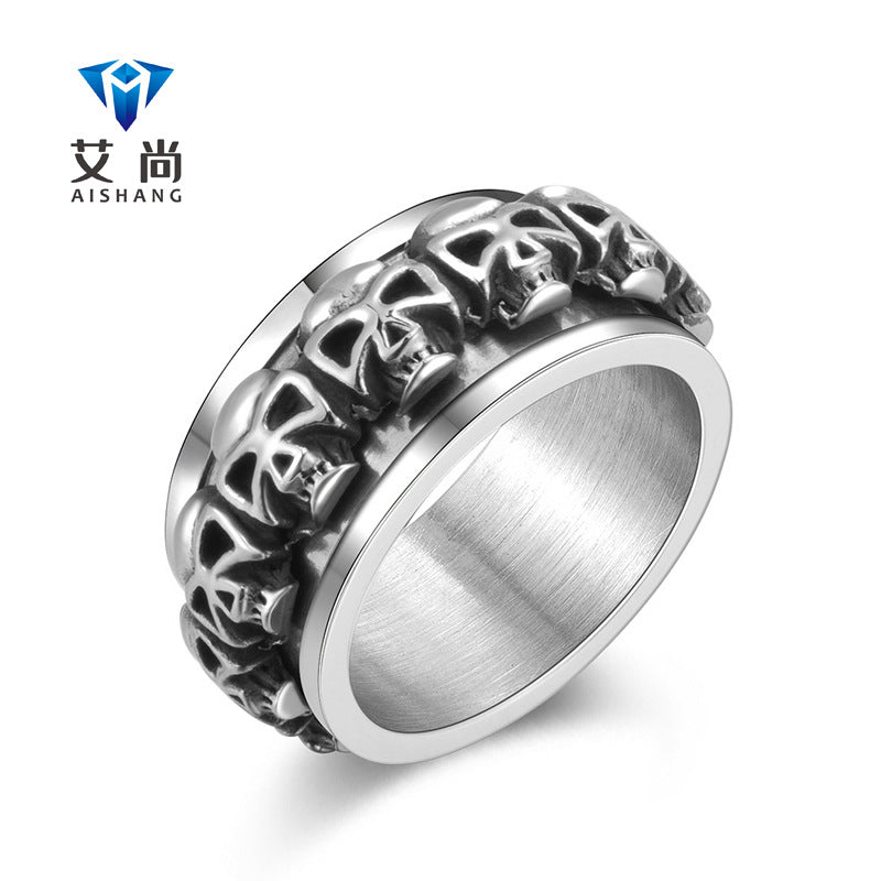 Stainless Steel Skull Rotating Ring for Men Couples Style