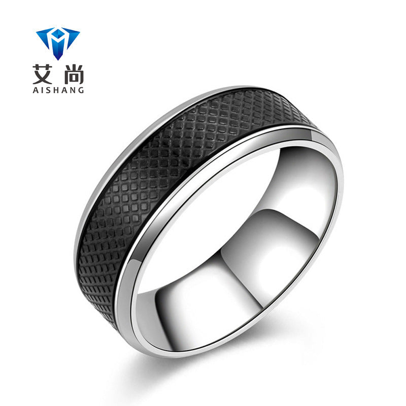 Men's Black Titanium Steel Ring Minimalist Fashion Jewelry