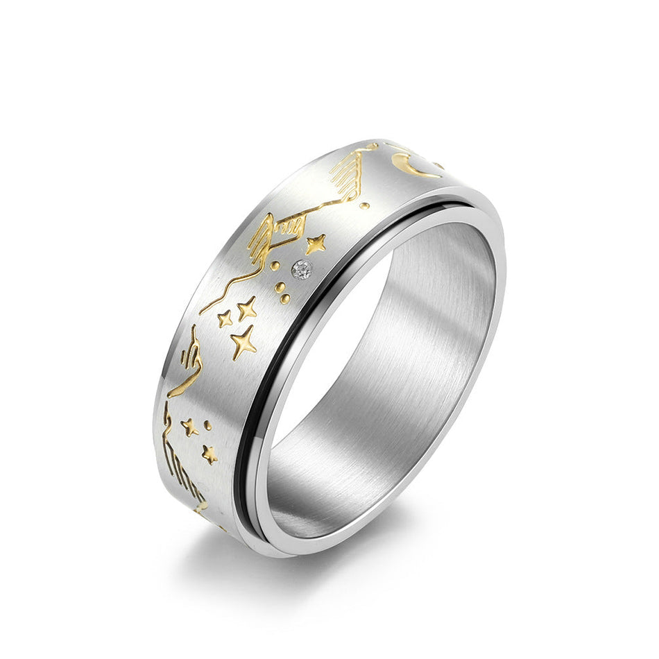 Men's Star Moon Rotating Titanium Steel Decompression Ring