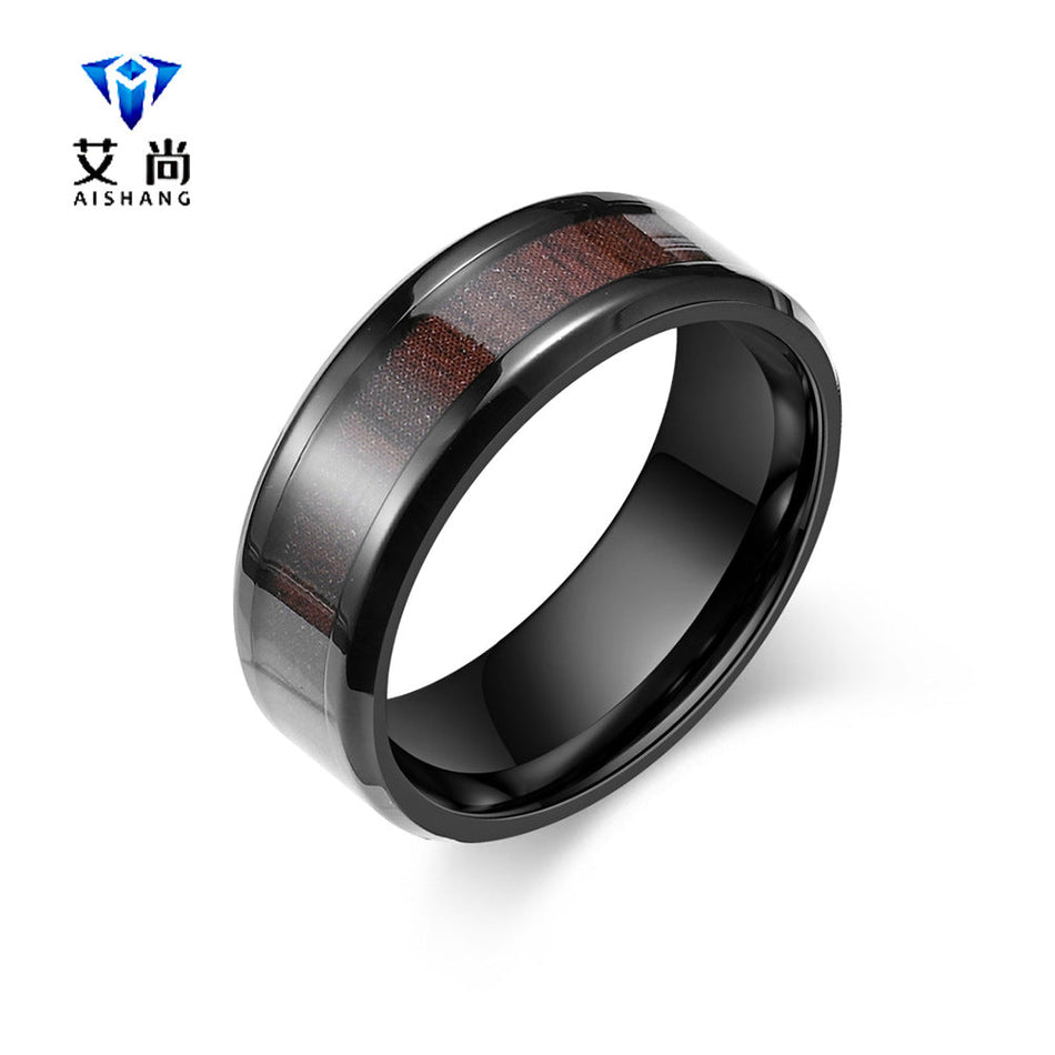 Men's Stainless Steel Wood Grain Epoxy Ring 8mm Fashion Style