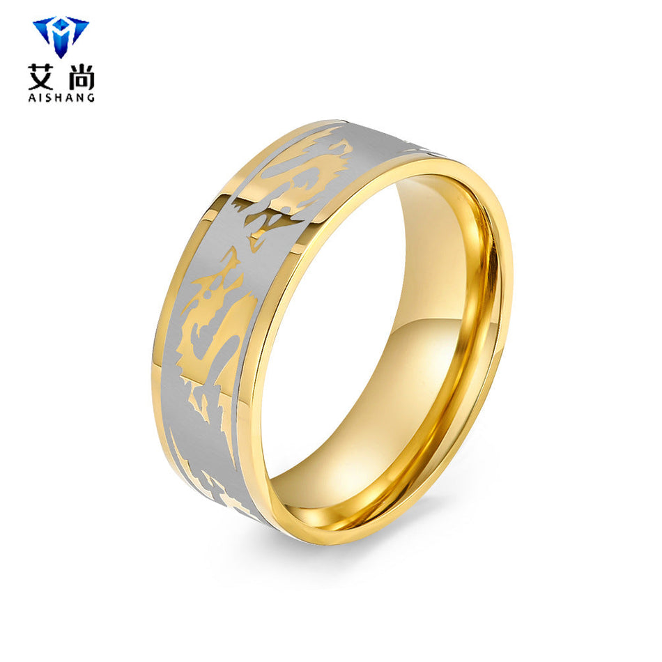 Men's Gold Dragon Pattern Electroplated Ring High Grade Jewelry