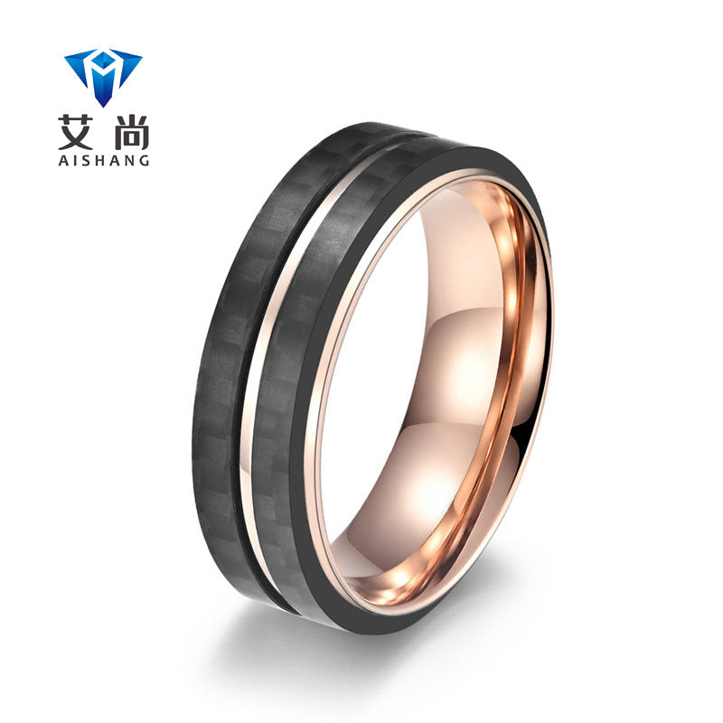 Men's Two Tone Titanium Steel Carbon Fiber Ring Jewelry