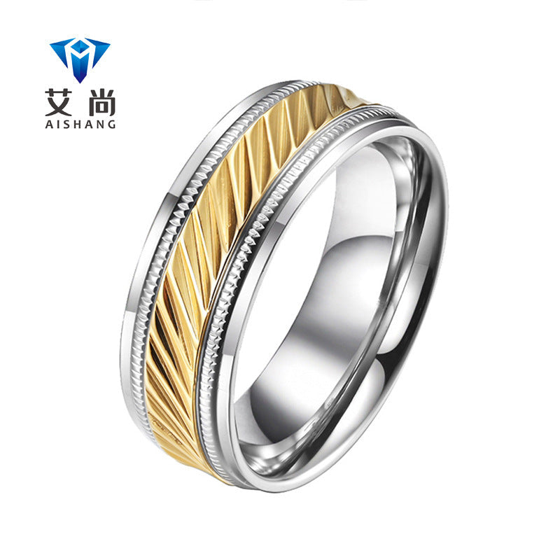 Men's Titanium Steel Wheel Pattern Rotating Couple Ring