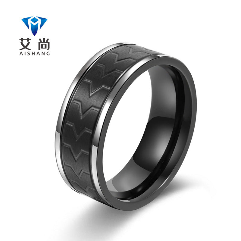 Men's Multi Color Titanium Steel Tire Pattern Ring Jewelry