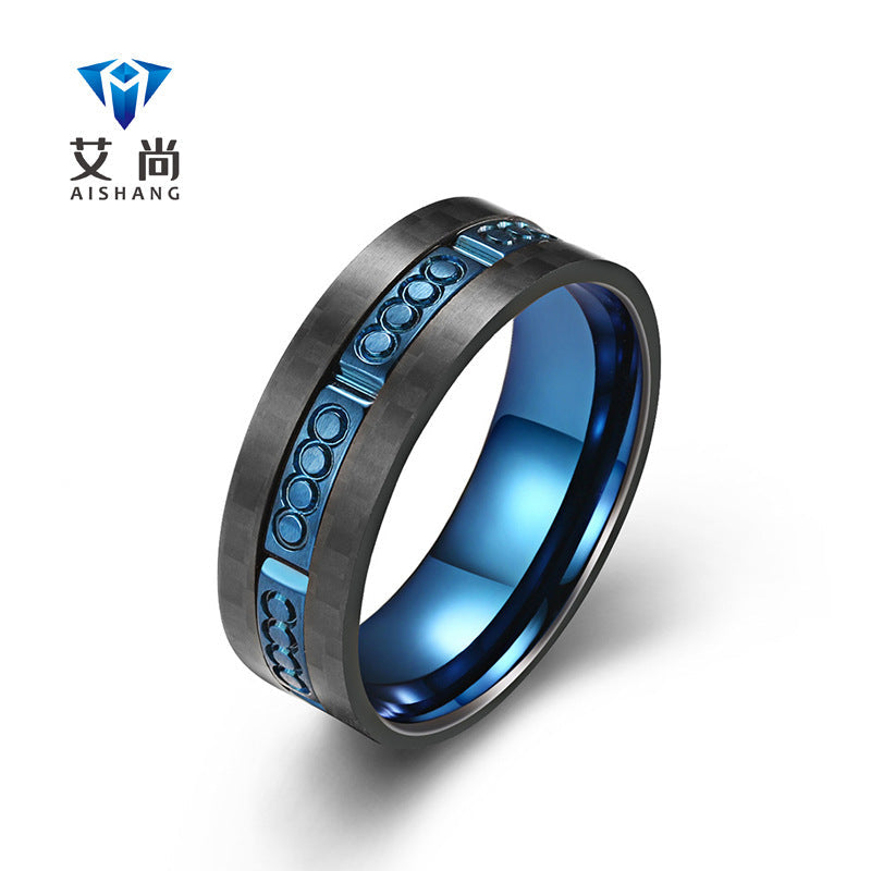 Men's Antique Stainless Steel Carbon Fiber Ring Fashion Jewelry