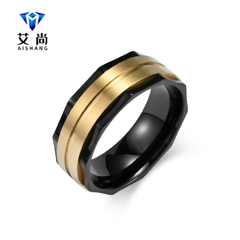 Men's Stainless Steel Matte Brushed Octagonal Ring 8mm Wide