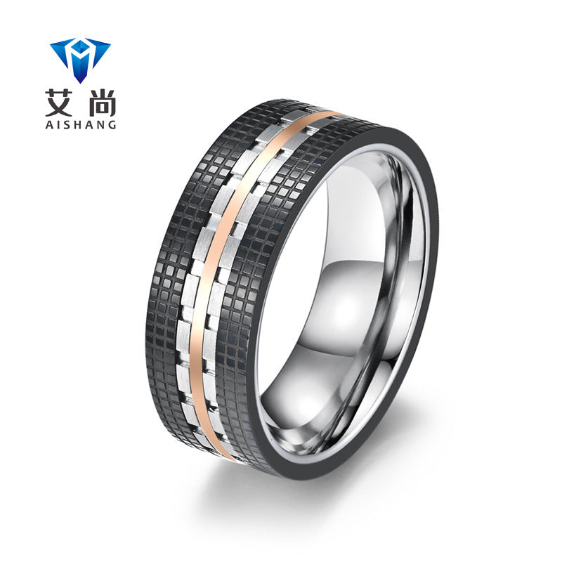 Men's Two Tone Titanium Steel Combination Ring Jewelry