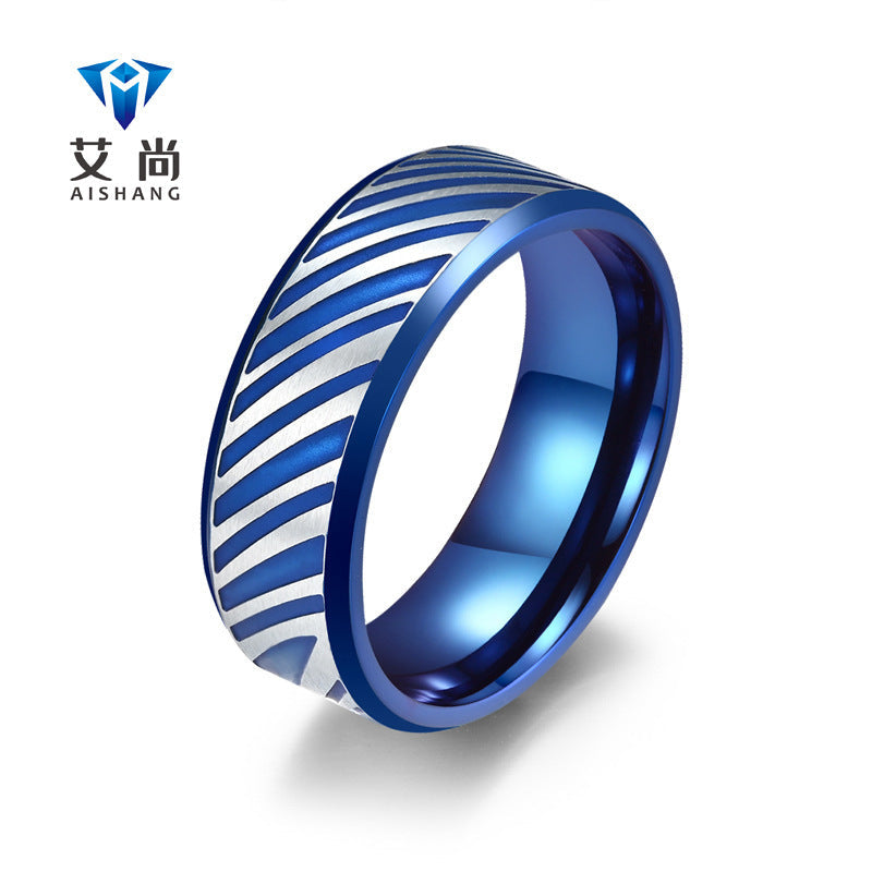 Men's Diagonal Pattern Titanium Steel Couple Ring Jewelry