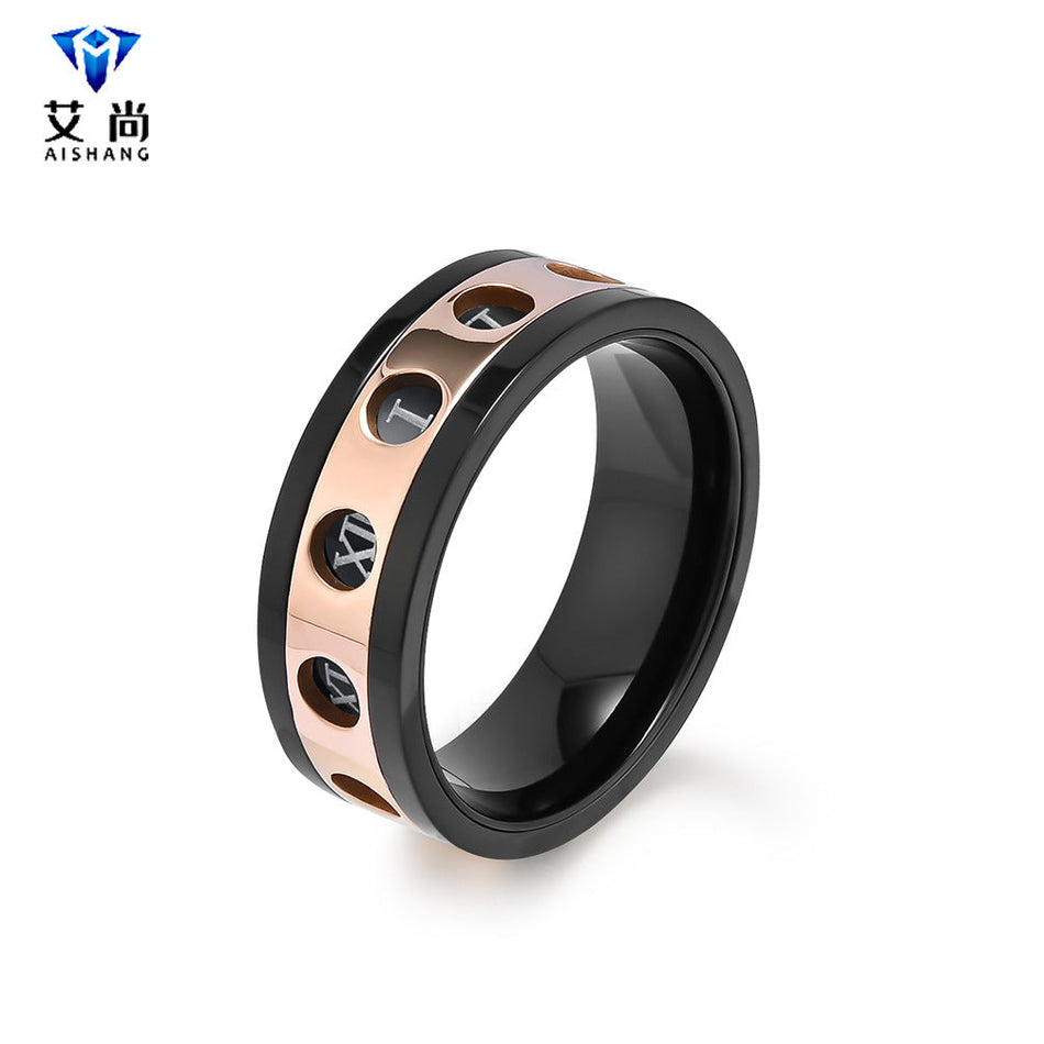 Men's Two Tone Stainless Steel Roman Rotating Ring