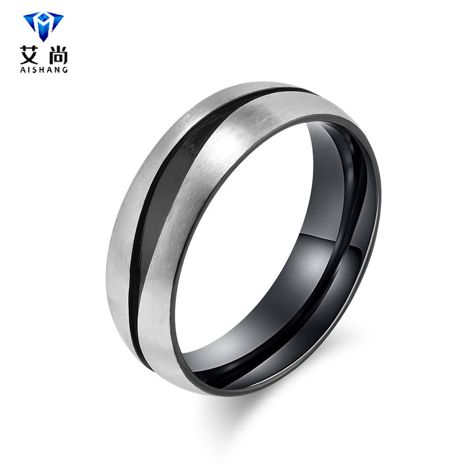 Men's Titanium Steel Wire Drawing Ring Hip Hop Style Jewelry