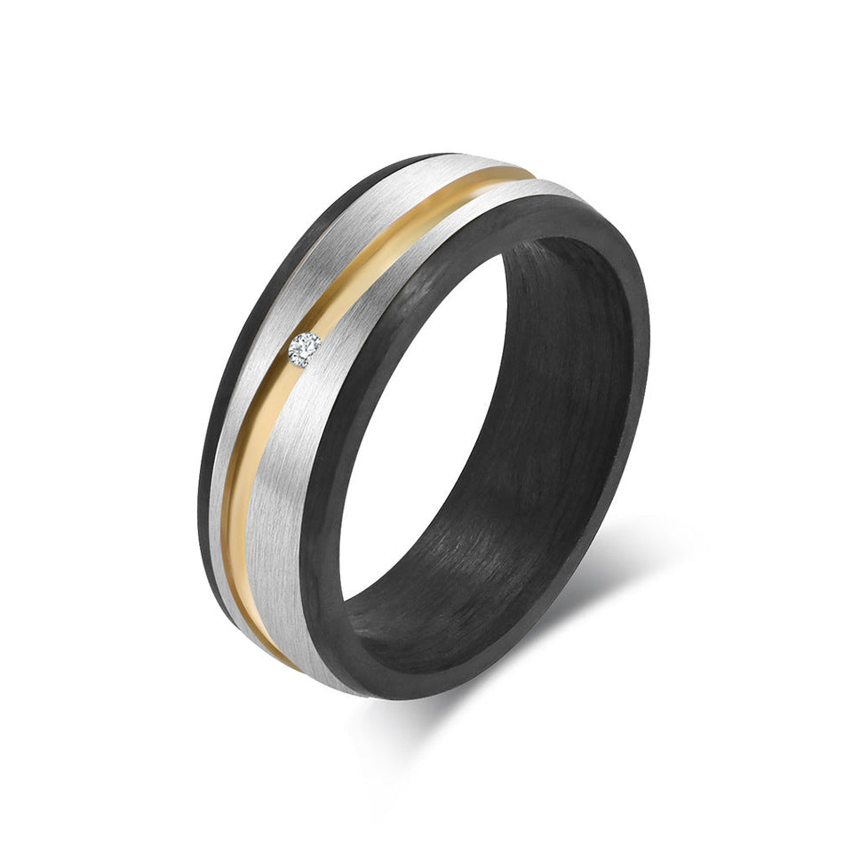 Carbon Fiber Titanium Steel Couple Ring Set Two Tone Style