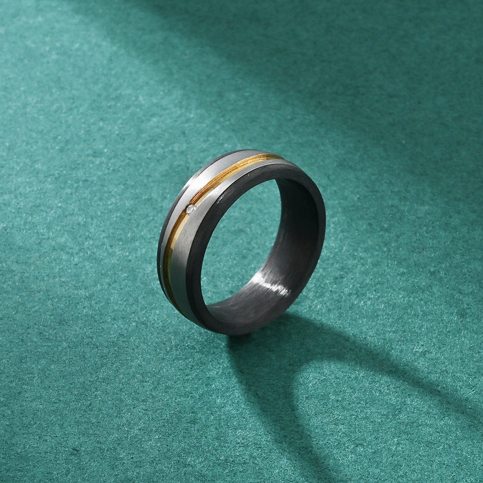 Carbon Fiber Titanium Steel Couple Ring Set Two Tone Style