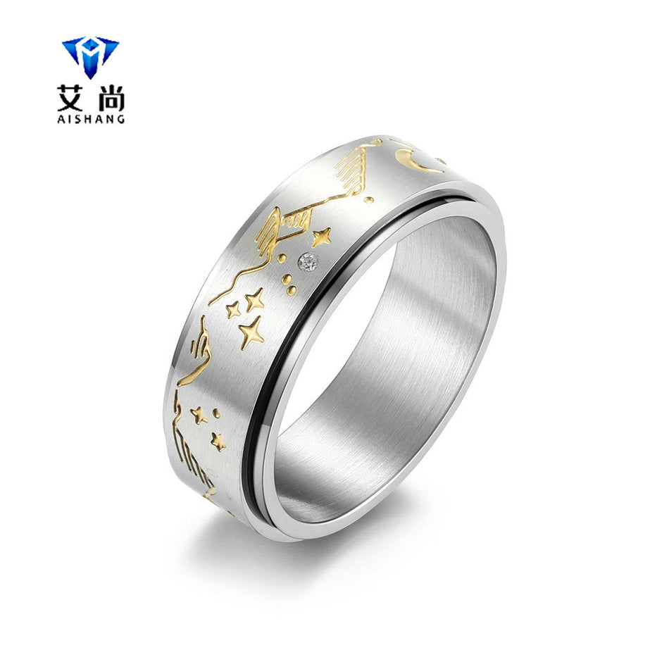 Men's Star Moon Rotating Titanium Steel Decompression Ring