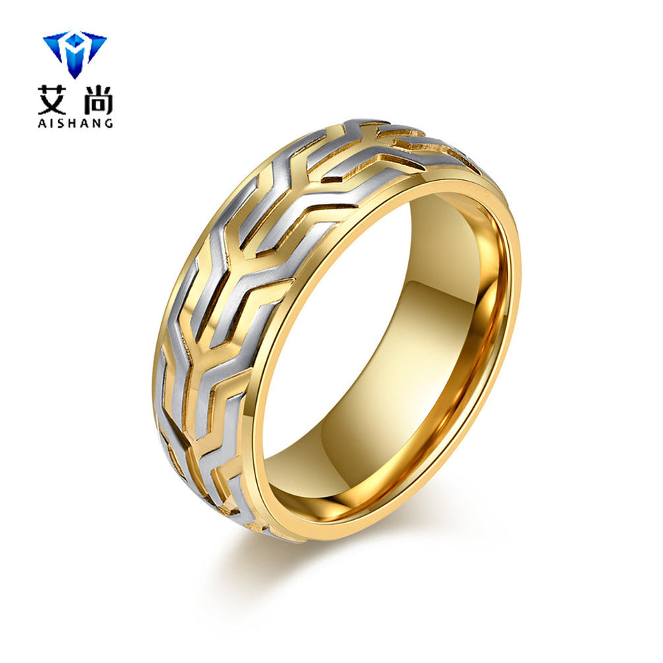 Men's Embossed Tire Pattern Retro Fashion Ring Jewelry