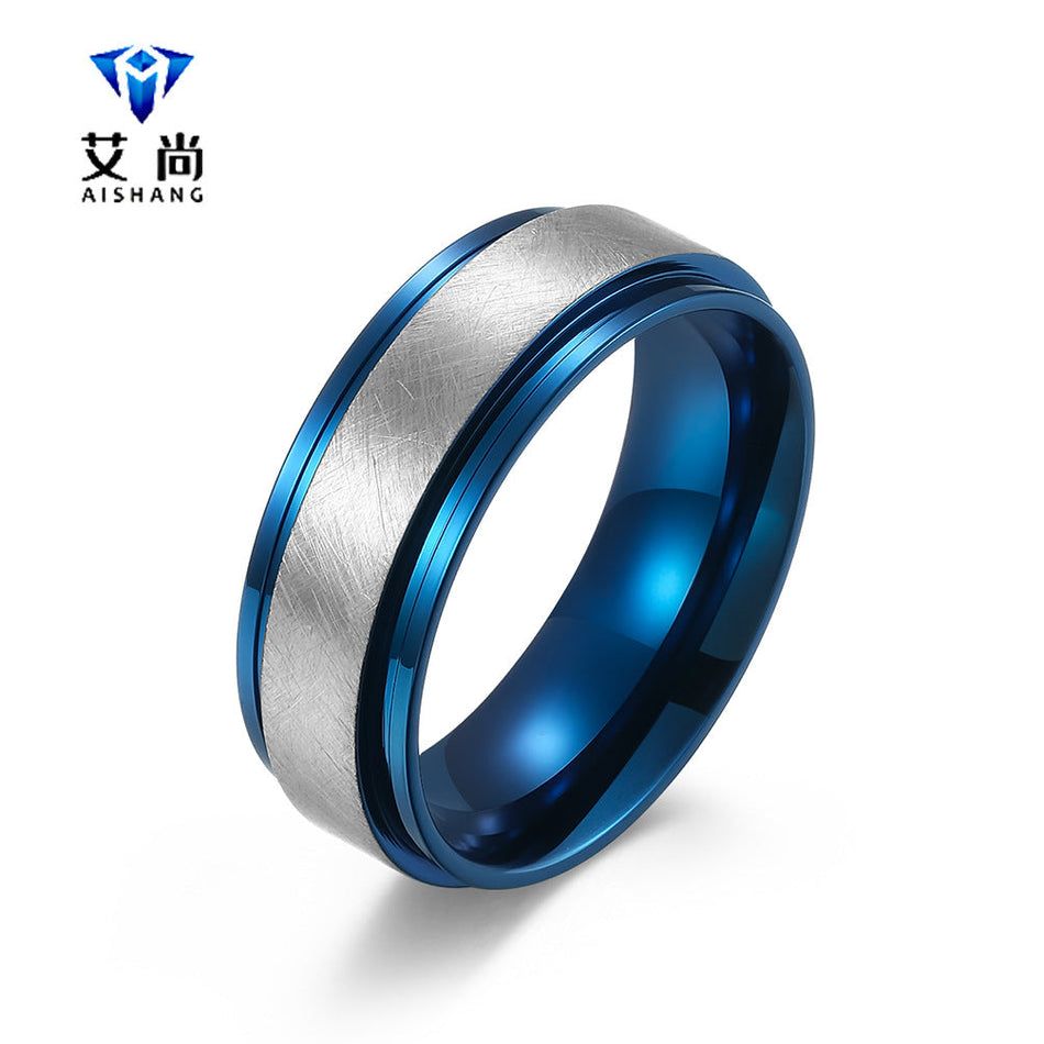 Men's Titanium Steel Sand Texture Ring Simple Trend Jewelry