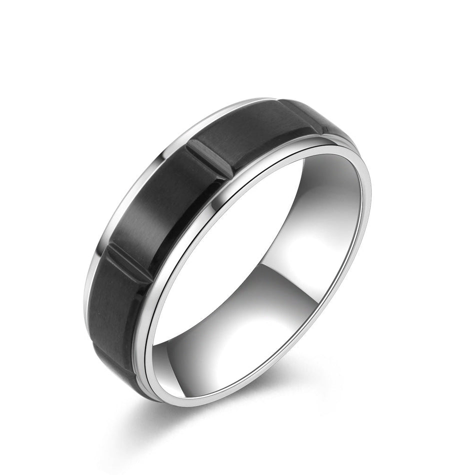 Men's Black Titanium Steel Two Tone Matte Ring Jewelry