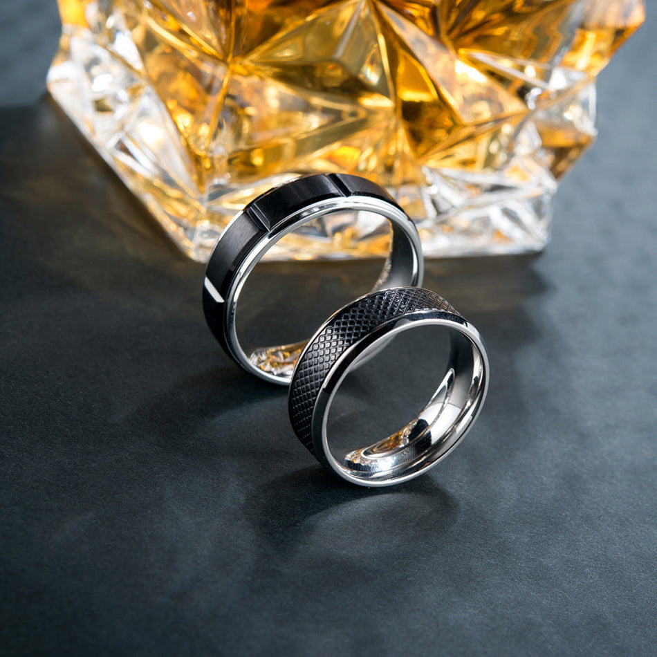 Men's Black Titanium Steel Two Tone Matte Ring Jewelry