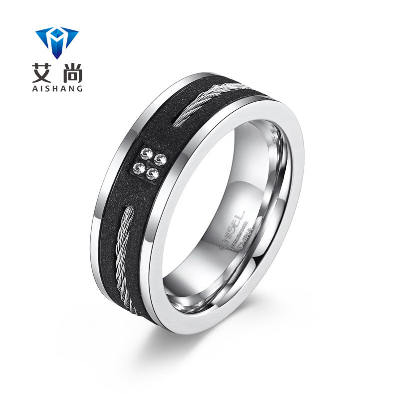 Men's Frosted Titanium Steel Wire Rope Ring Jewelry