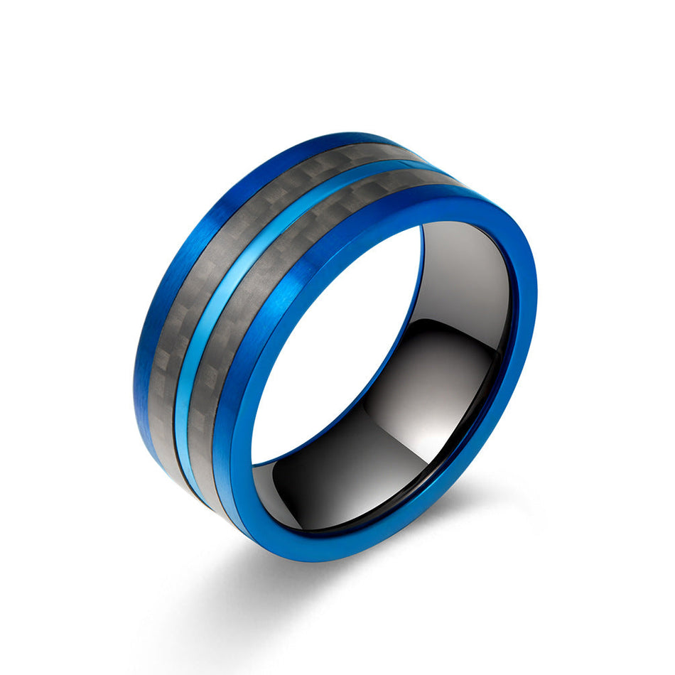 Men's Two Tone Carbon Fiber Stainless Steel Couple Ring
