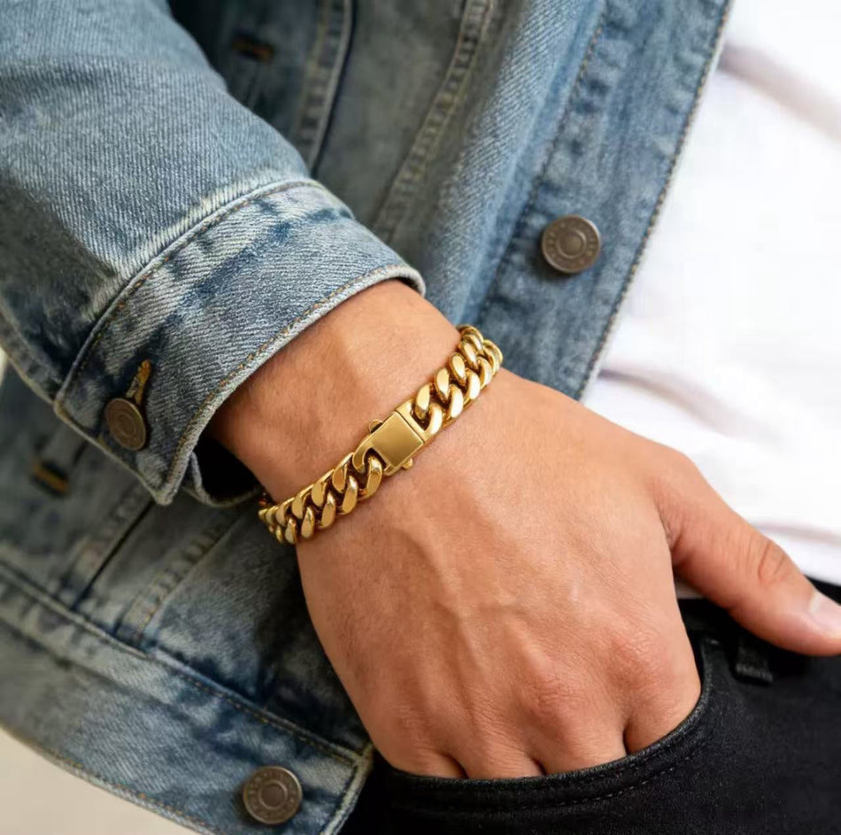 Men's 18K Gold Plated Titanium Steel Cuban Chain Bracelet