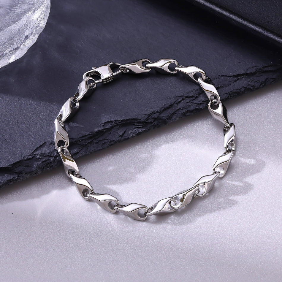 Men's Stainless Steel Handmade Chain Pull Ring Bracelet