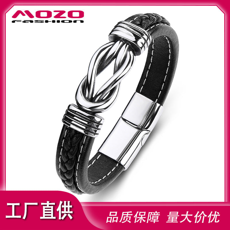 Unisex Titanium Steel Punk Leather Bracelet Custom Jewelry