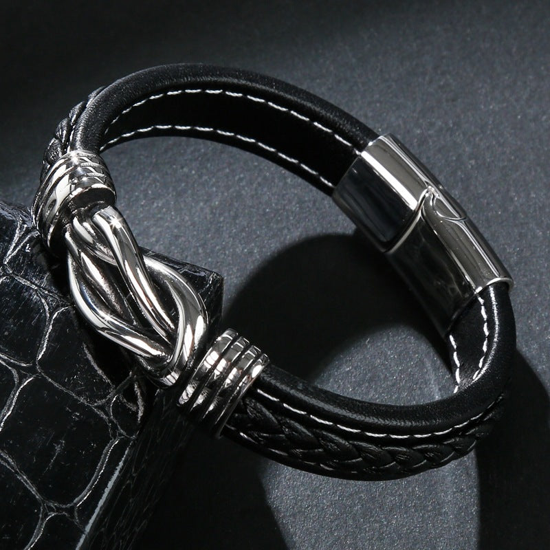 Unisex Titanium Steel Punk Leather Bracelet Custom Jewelry
