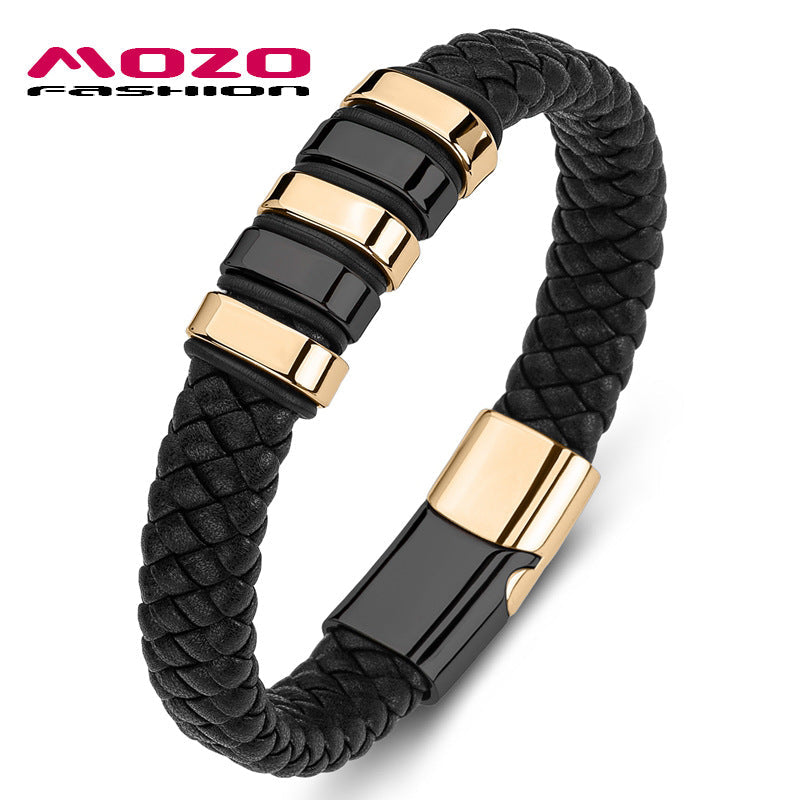 Unisex Titanium Steel Minimalist Leather Bracelet Jewelry