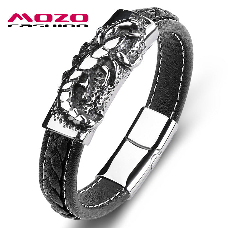 Men's Scorpion Leather Bracelet Stainless Steel Magnet Clasp