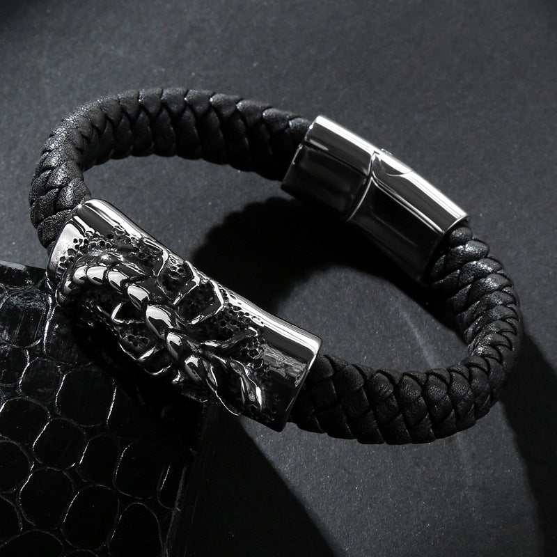 Men's Scorpion Leather Bracelet Stainless Steel Magnet Clasp