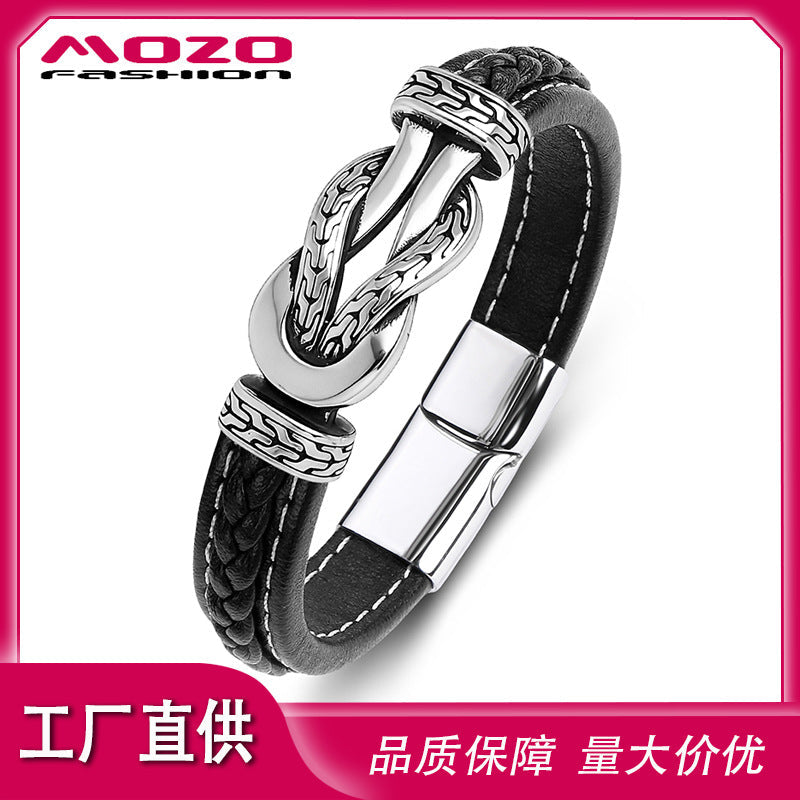 Men's Infinity Titanium Steel Leather Bracelet Custom Jewelry