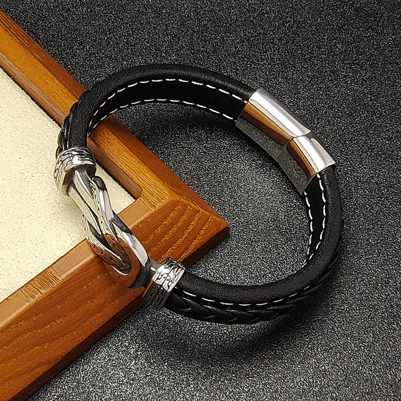 Men's Infinity Titanium Steel Leather Bracelet Custom Jewelry