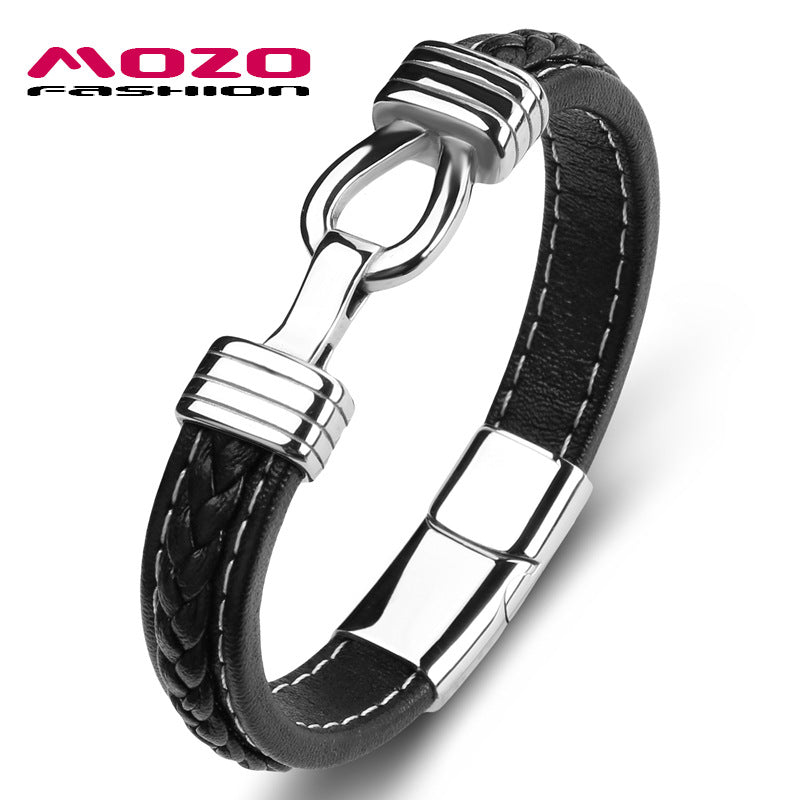 Men's Titanium Steel Punk Leather Bracelet Fashion Jewelry