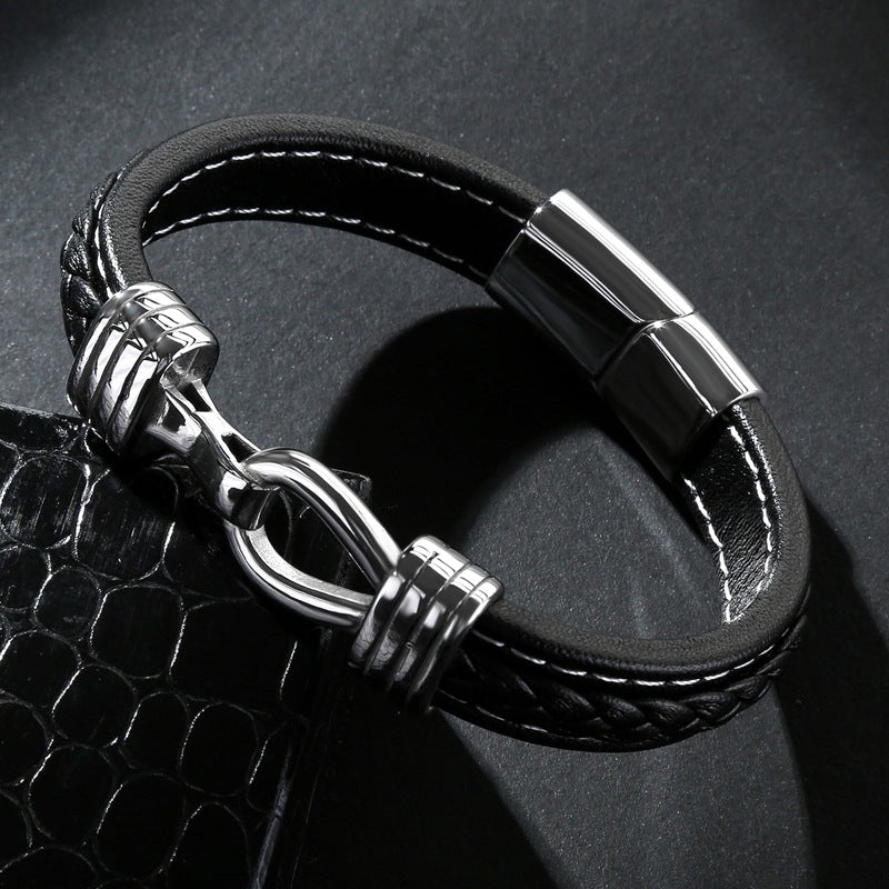 Men's Titanium Steel Punk Leather Bracelet Fashion Jewelry