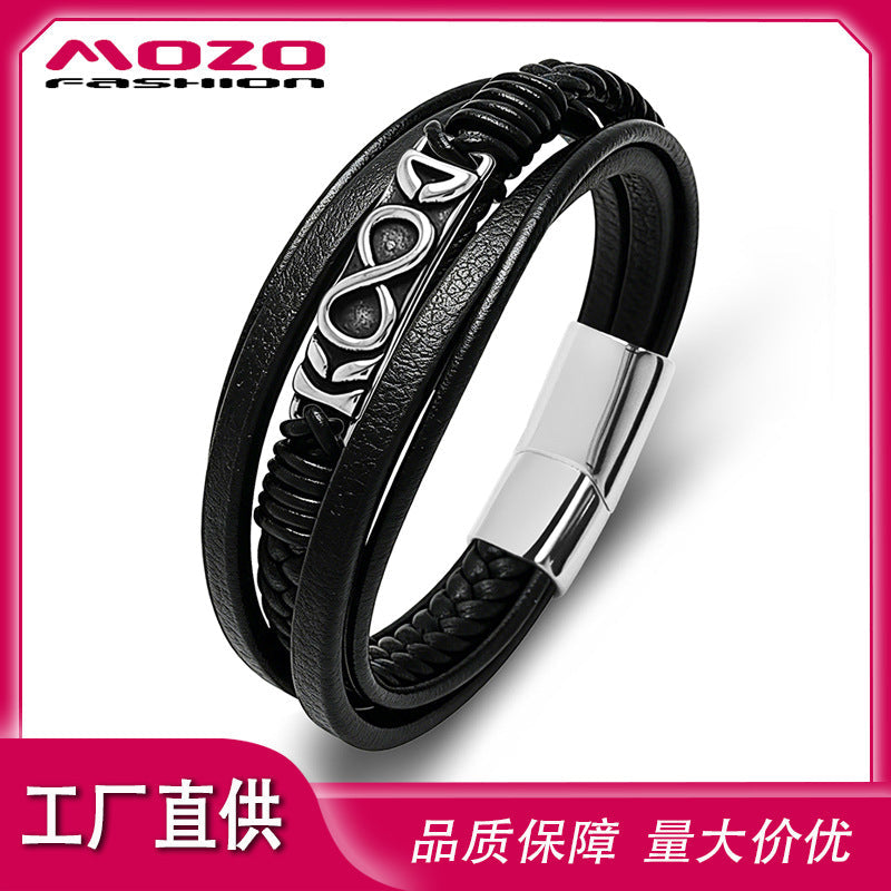 Men's Infinity Stainless Steel Braided Leather Bracelet Jewelry