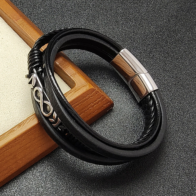 Men's Infinity Stainless Steel Braided Leather Bracelet Jewelry