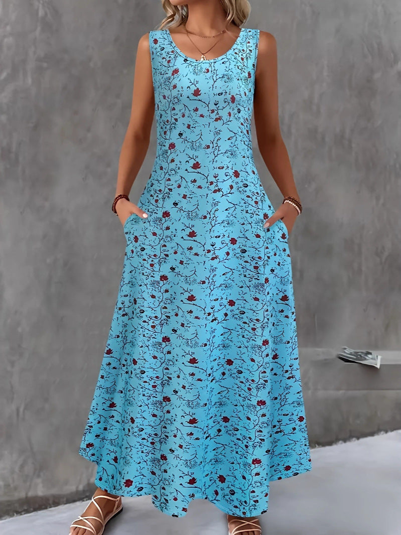 Women's Floral Sleeveless Round Neck Maxi Dress
